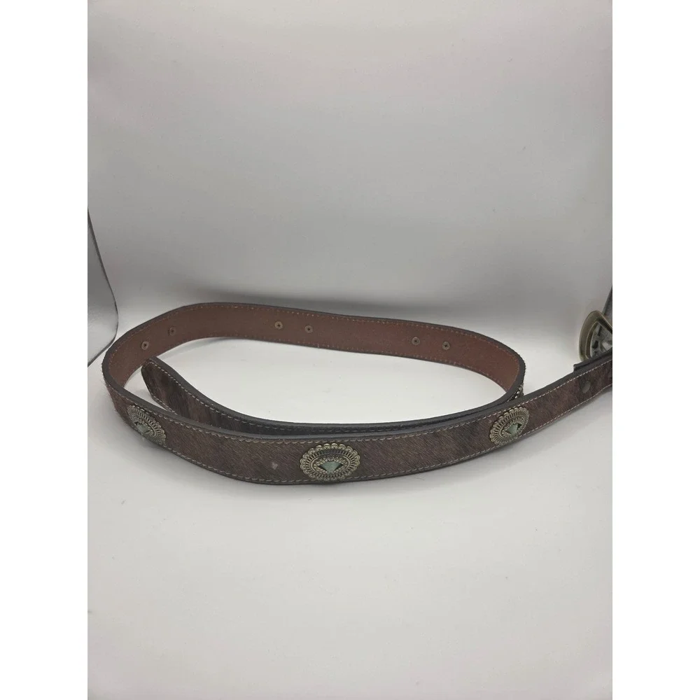 Shyanne Calf Hair Belt Womens Large Brown Concho Western Cowgirl Boho Rodeo